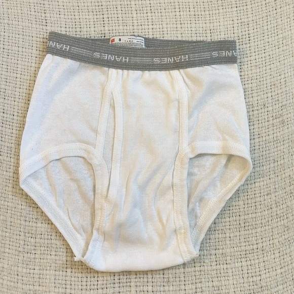 Vintage Hanes Boys White Gray Band Stripe Brief Underwear‎  Size 8 RN15763 - Picture 1 of 3